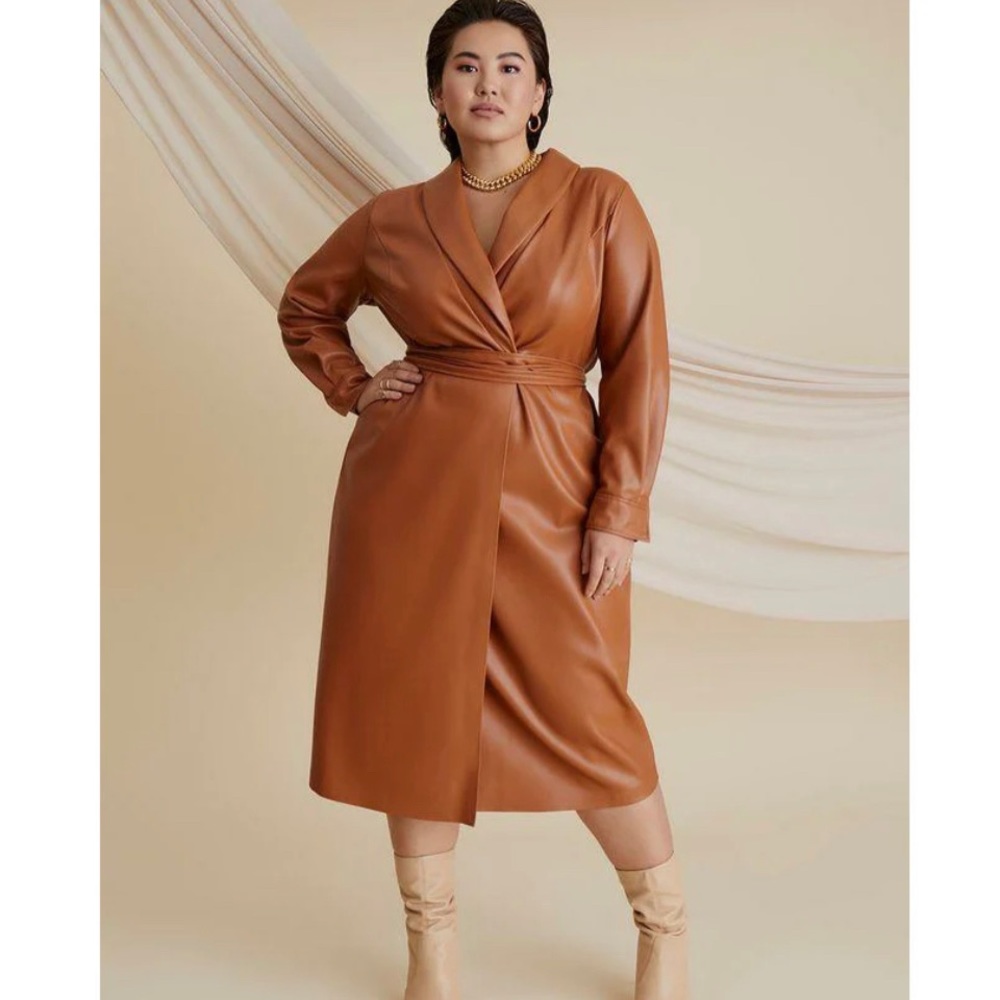 Eloquii Shawl Collar Vegan Leather Dress- Argon Oil